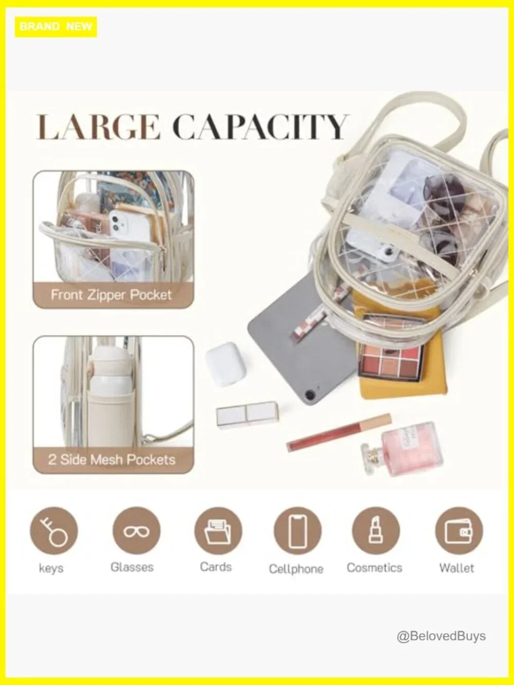 Quilted Clear Backpack for Stadium Events Anti-theft Mini Bag